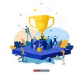 Best team ever concept. Goal achievement. Golden cup. Successful teamwork. Template for your design works. Vector graphics. Royalty Free Stock Photo